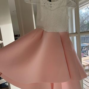 White lace and pink scuba skirt high low tween dress
